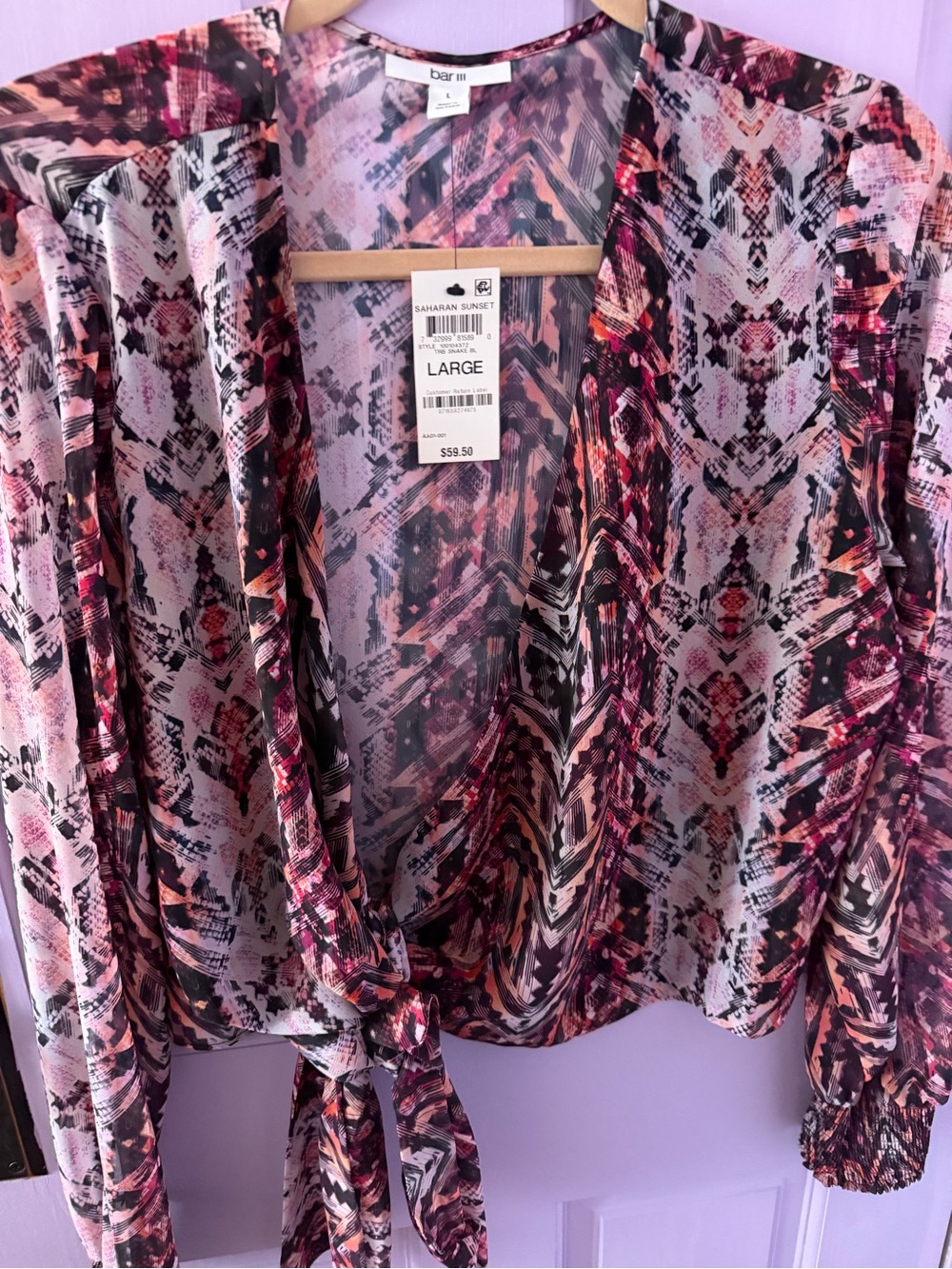 Bar III Pink and Black Abstract Chevron Blouse